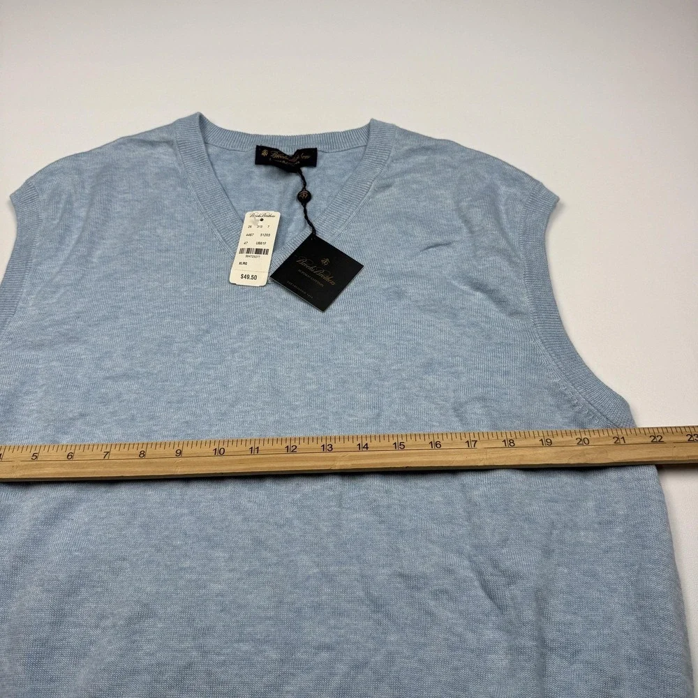 Brooks Brothers Sweater Vest Mens XL Blue Supima Cotton V Neck Knit Pullover NWT